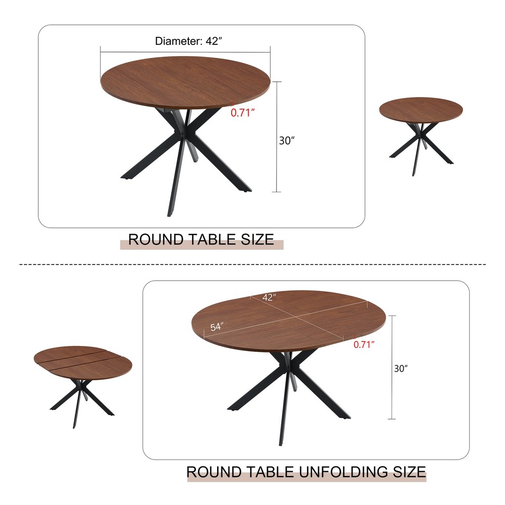 Extendable Round Dining Table - Space-Saving Dining Table with Sturdy Metal L