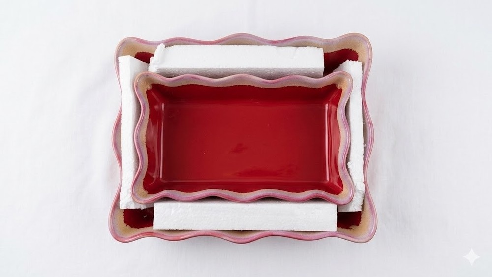 LTD Commodities Fluted Stoneware Nesting 2-Piece Baking Set in Red and Cream