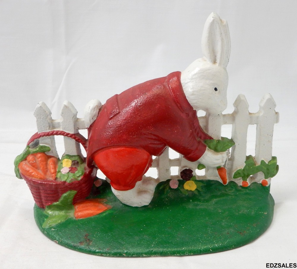 Bunny Rabbit Picking Carrots Cast Iron Doorstop