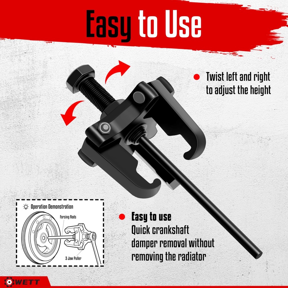 Harmonic Balancer Puller Set, Heavy Duty Adjustable 3 Jaw Pulley Puller Tool,...
