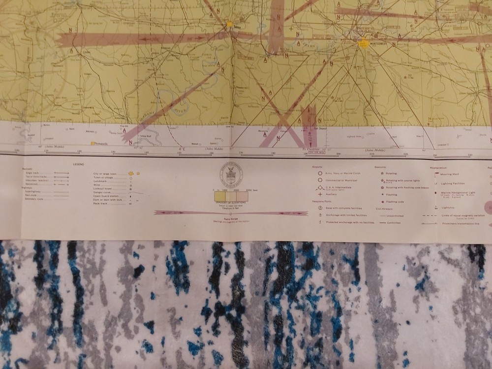 1944 WWII Sectional Aeronautical Chart Pilot Map Birmingham Montgomery AL