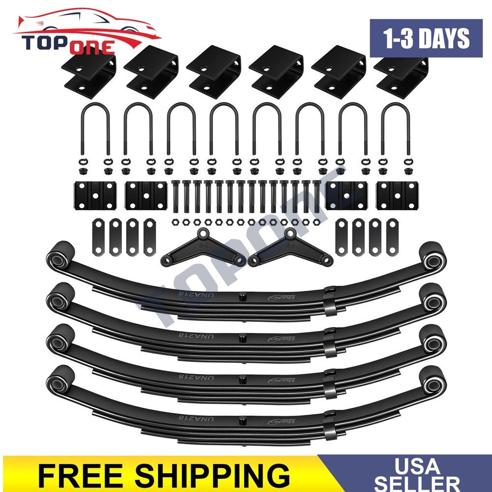 For 3500lb Tandem Trailer Axle Suspension Kit 4 Leaf Springs U-bolt & Hanger Kit