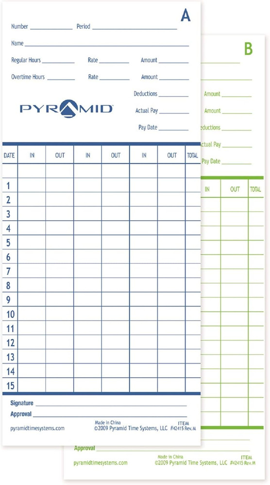 Pyramid Time Systems - Authentic Time Cards (42415PK3) for Pyramid 2500, 2500K1,
