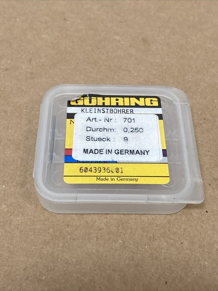 (9PCS) GUHRING 701 0250 0.25mm SOLID CARBIDE DRILL (0.0098”)