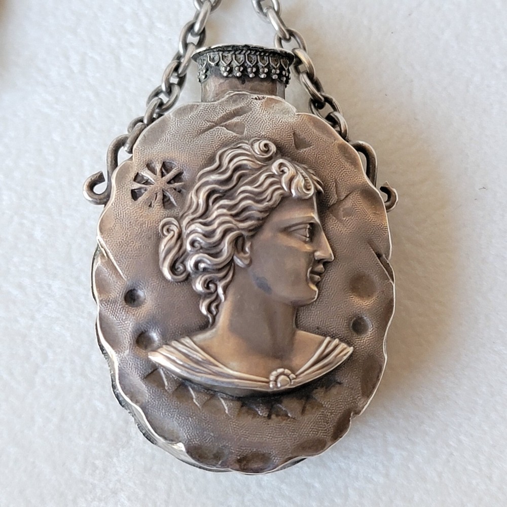 Old Sterling Silver Perfume Decorative Bottle Poseidon? Chatelaine