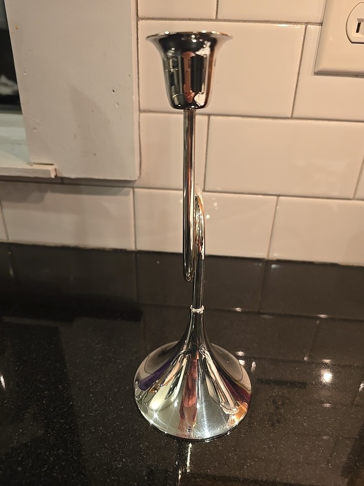 Vintage Silver Plated Bugle Horn Candlestick 8.25in