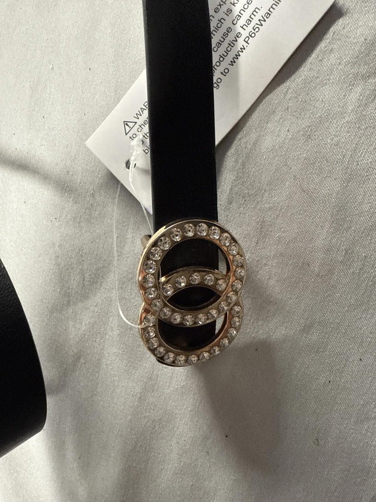 Black Belt with Rhinestone Double Circle Buckle