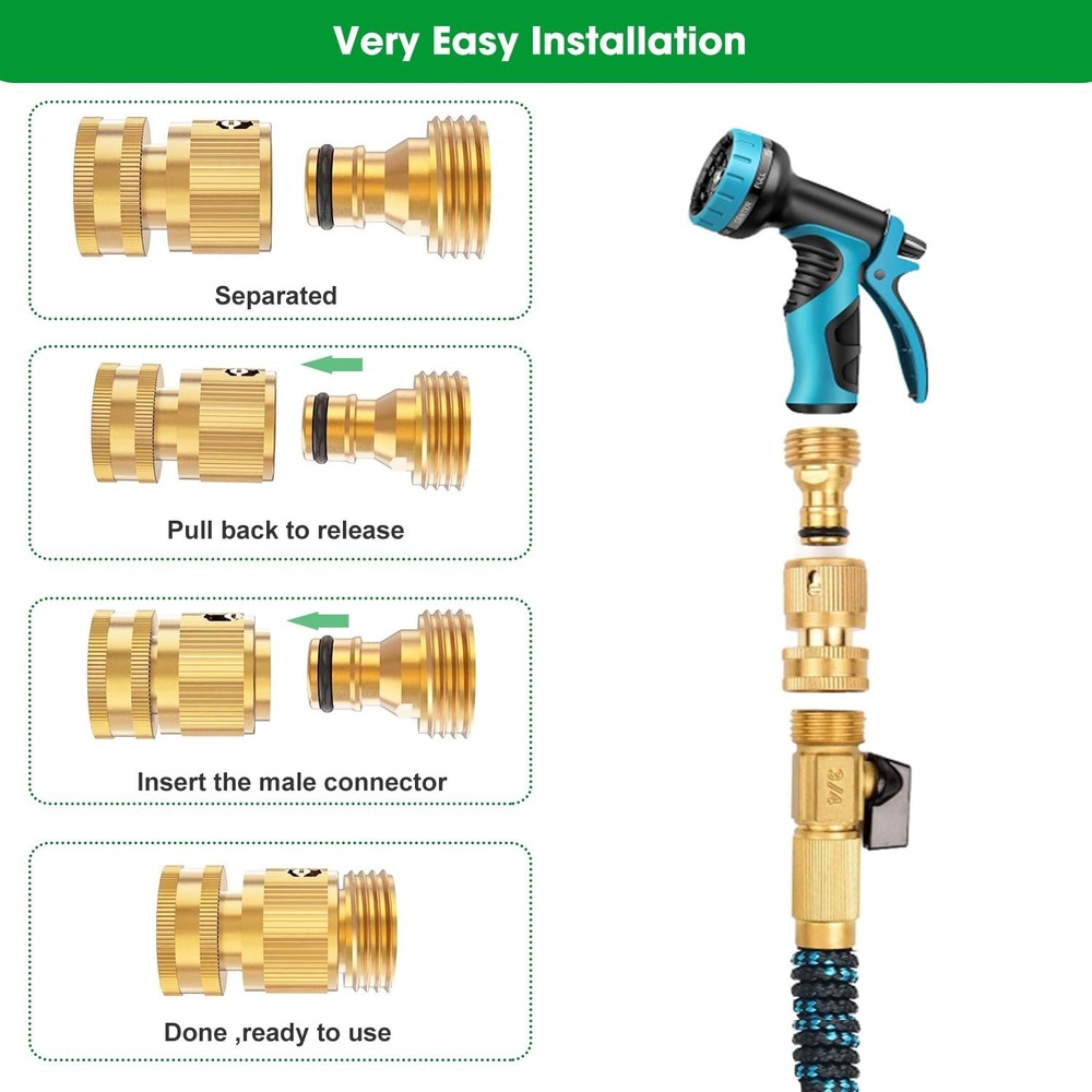 Garden Hose Quick Connectors, Solid Brass 3/4 Inch Thread Fitting, Water Hose...