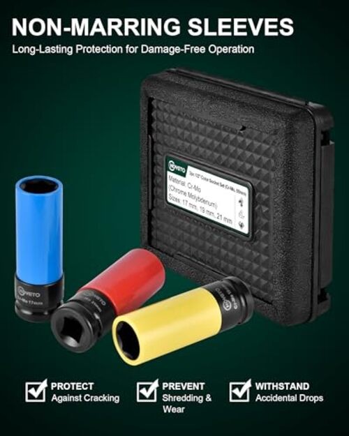3PCS 1/2" Lug Nut Socket Set, Drive Lug Nut Set with Color-Coded IS-D12-3PC-85