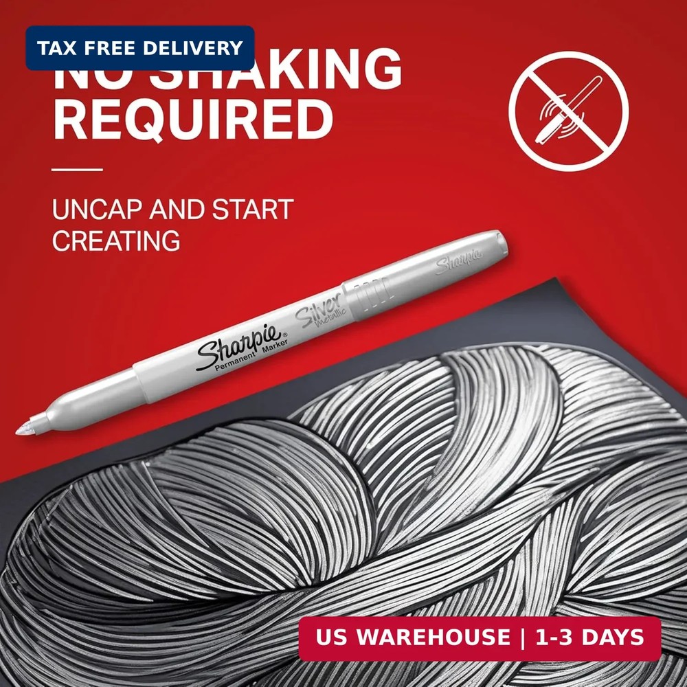 Sharpie Metallic Permanent Markers, Fine 2 Count Silver, 2 Silver