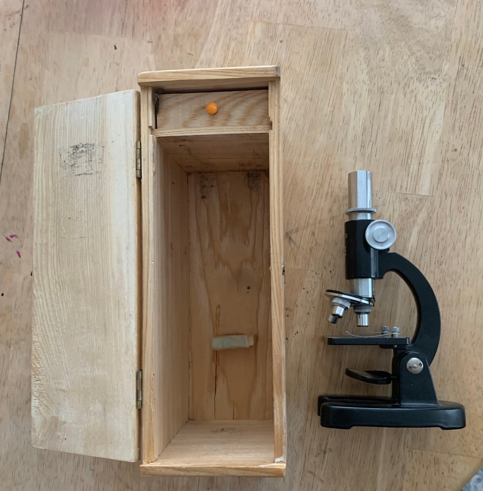 2 vintage mini microscopes with wooden boxes