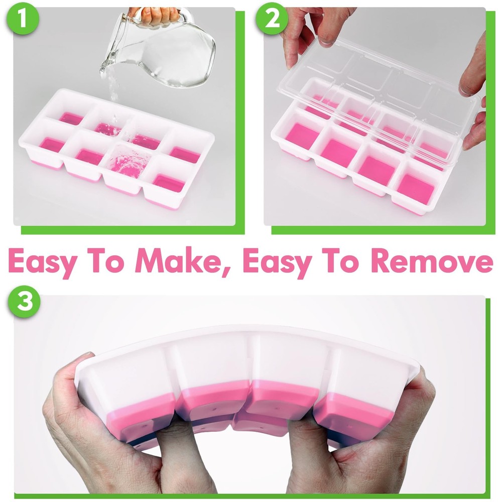 Large Ice Cube Tray with Lid and Bin, Silicone Big Square Ice Cube Molds for ...