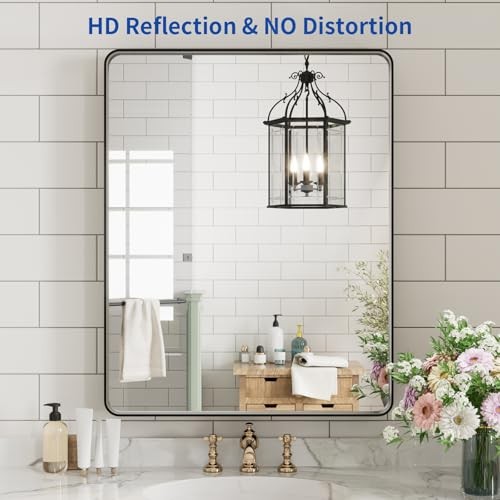 Black Bathroom Mirror for Wall 20X30 Inch, Rectangular 30"L x 20"W Matte Black