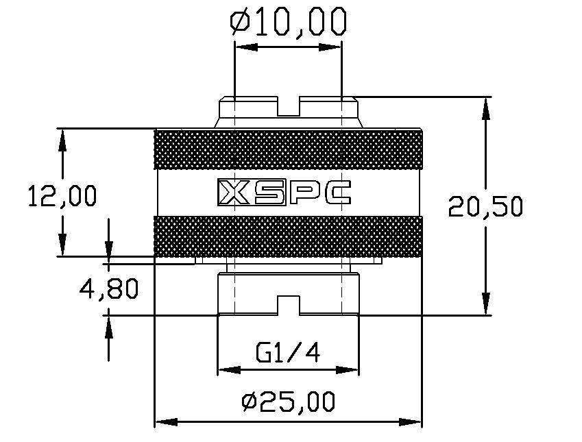XSPC 1/2" x 3/4" Compression V2 Fitting, Black Chrome with G1/4" Threads