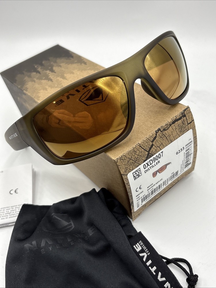 Native Distiller Moss Frame Bronze Reflex Polarized Sunglasses NEW! W Box