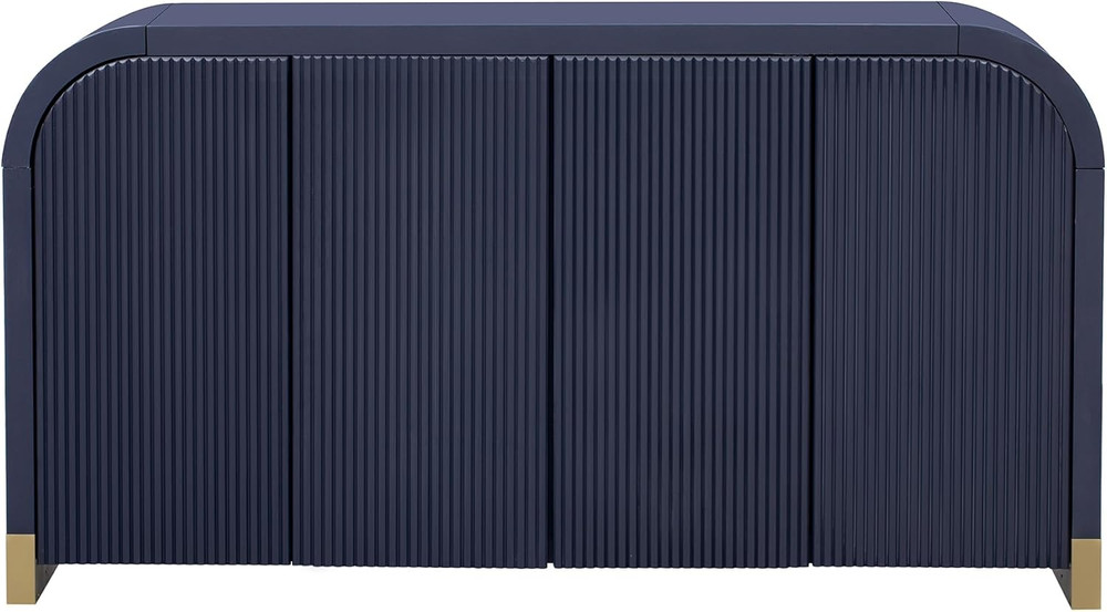 Navy Blue Sideboard Buffet Cabinet with Adjustable Shelves & Curved Design