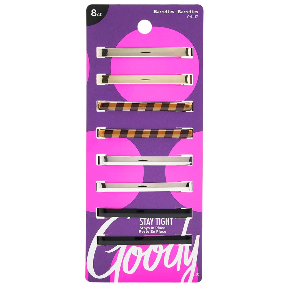 Hair Barrettes, Patterned Assorted Colors, 8Count 1941119