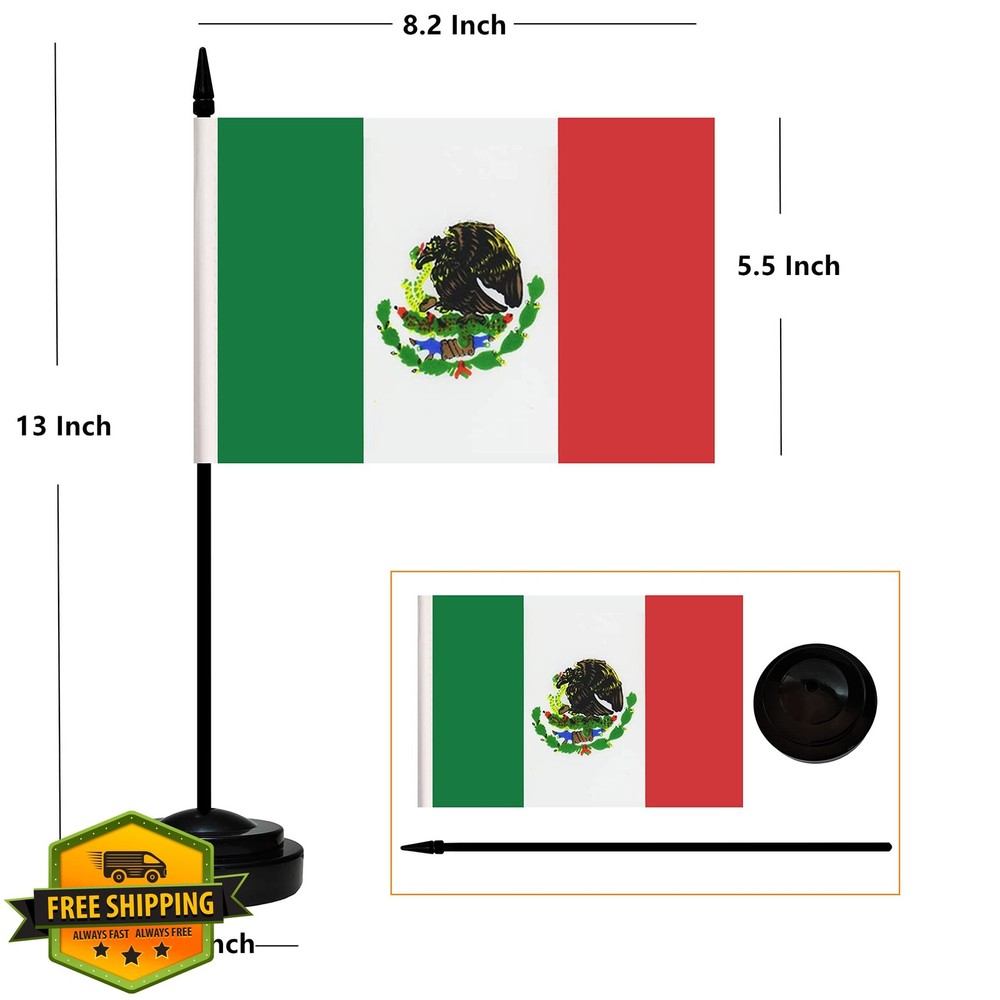 Mexico Desk Flag Set 2 Pack Mini Table Office Flag Black Pole Base