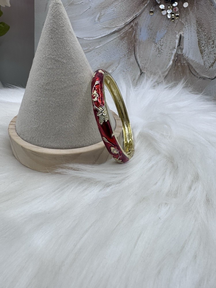 Red Flower Enamel Cloisonne Bracelet Bangle