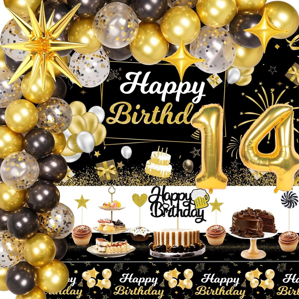 14th Birthday Decorations for Boys, 14 Birthday Decorations Include Black and...