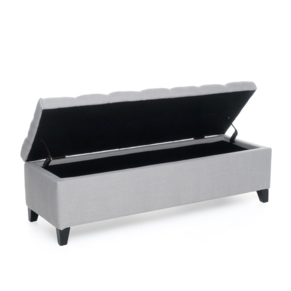 Light Gray Storage Ottoman Bench, Button Tufted Diamond Stitch Extra Seating
