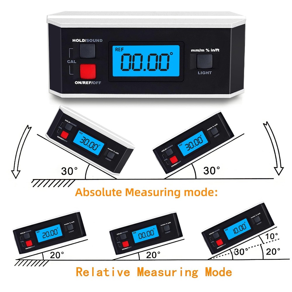 AICEYI Black V-Groove Digital Angle Finder with Backlight Display - High-Prec...