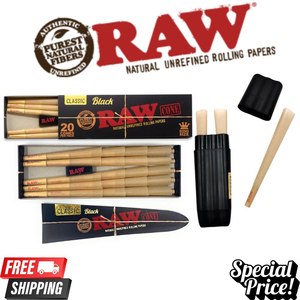 RAW Black King Size PreRolled Cones 20ct Loader + Three Tree Triple Preroll Case