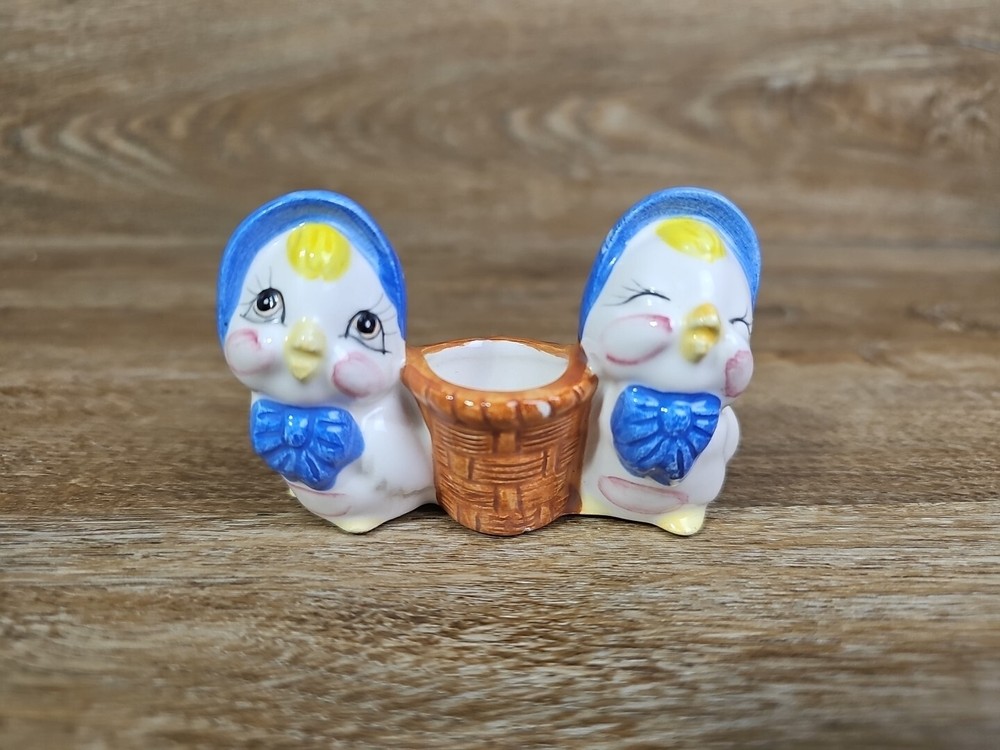 Vintage 2 Chicks With A Basket Toothpick Holder (Read)