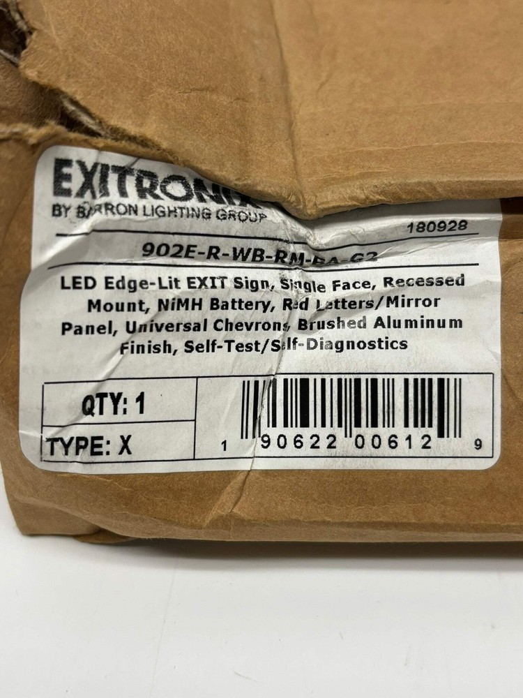 Exitronix LED Edge-Lit Exit Sign Single Face Recessed Mount NiMH Battery Red Let