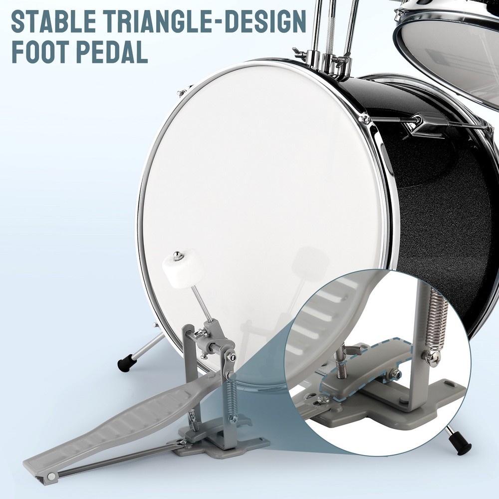 3-Piece Complete Junior Drum Set Beginner Kit w/ Adjustable Throne Cymbal Pedal