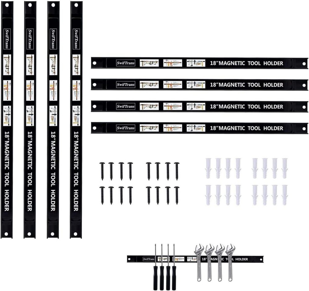 Heavy Duty Magnetic Tool Holder 18" - 8 Pack Wall Mount Tool Strip