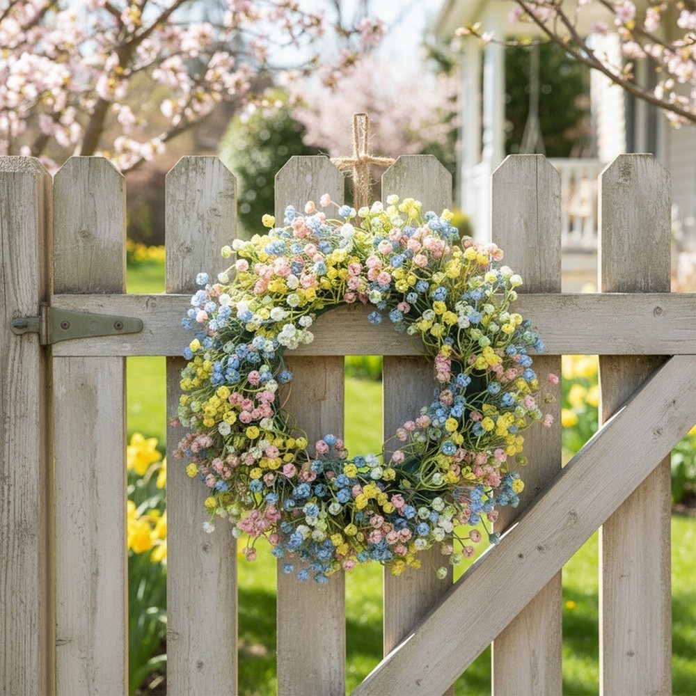 Artificial Wreath for Easter Spring Decor with Plastic Eucalyptus Leaves