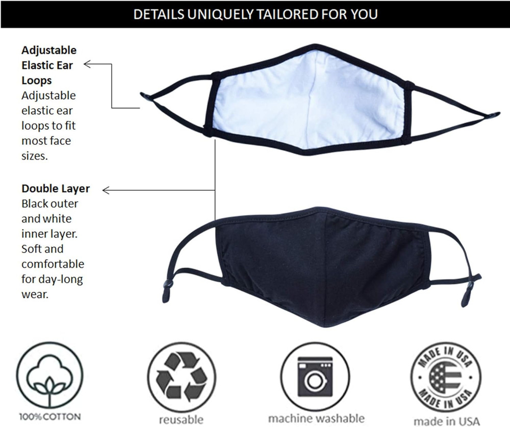 5 Pack Premium Fabric Face Mask Reusable with Adjustable Elastic, 2 Layer,Cotton