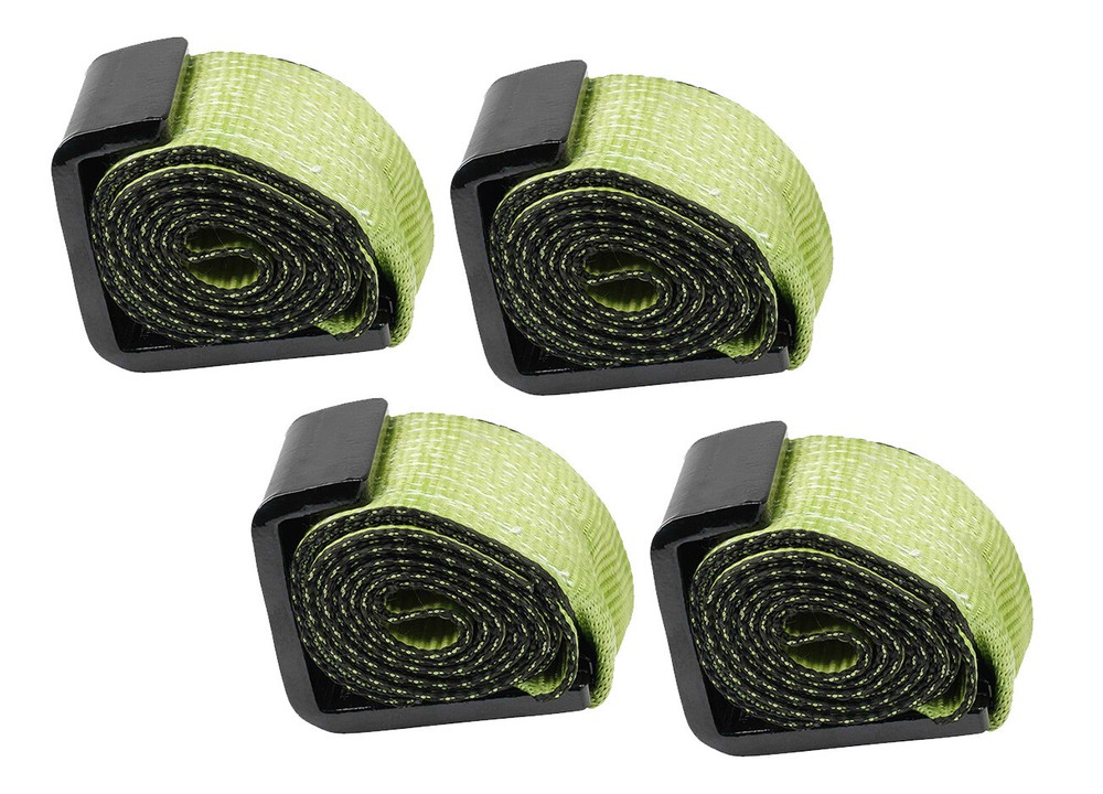 (4 Pack) 4"x5' Roll Off Container Green Winch Strap w/ Large Flat Hook for Truck