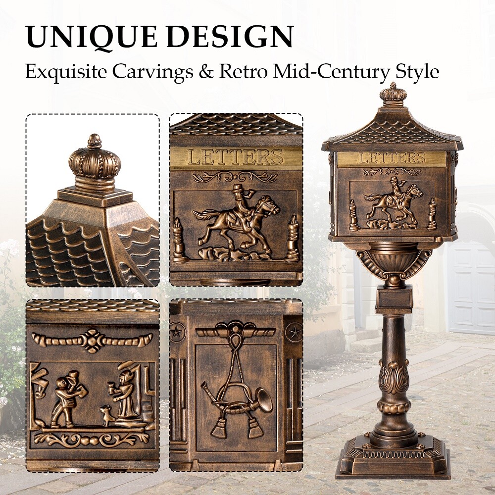 Cast Aluminum Mailbox with Post Postal Box in-Ground Large Security Mailbox