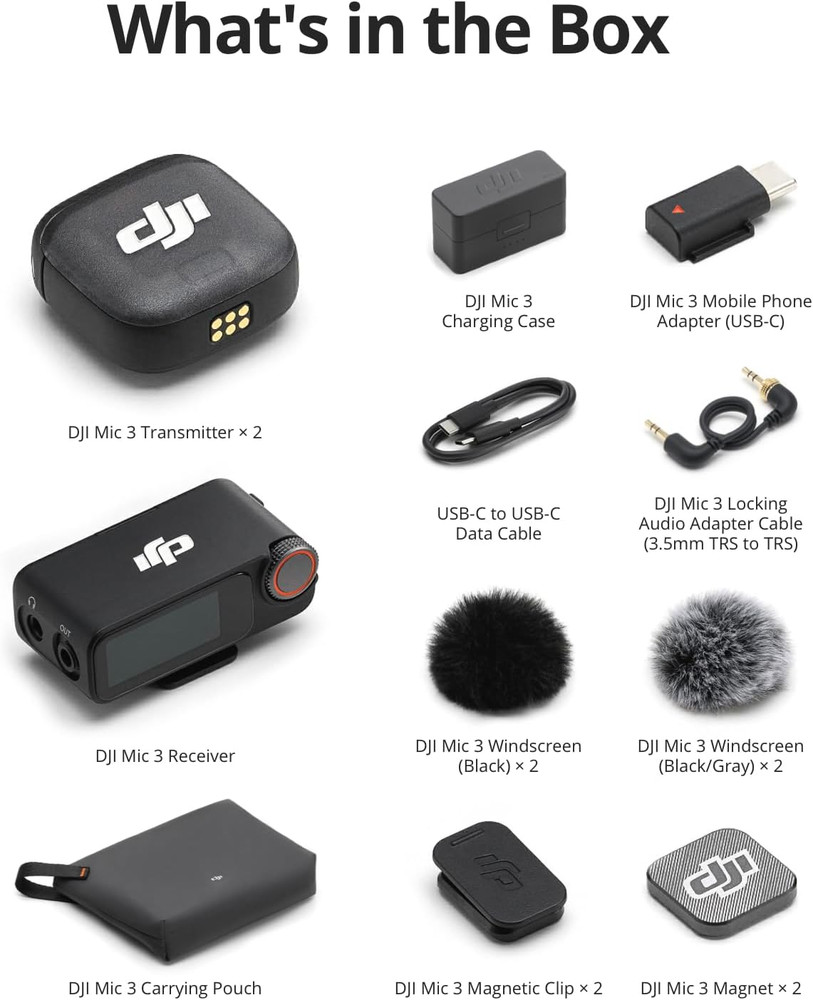 Wireless Microphone System with 2 Transmitters, 1 Receiver, Charging Case