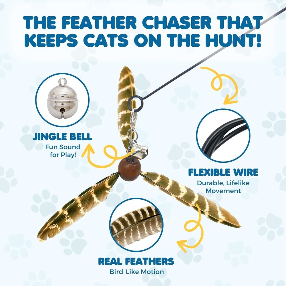 Interactive Cat Feather Toy 34in Pole 3 Teasers