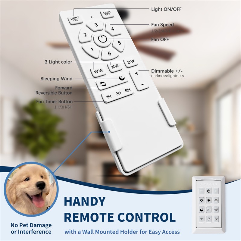 52" Farmhouse Solid Wood Ceiling Fan Reversible Motor w/Light Wall Switch Remote
