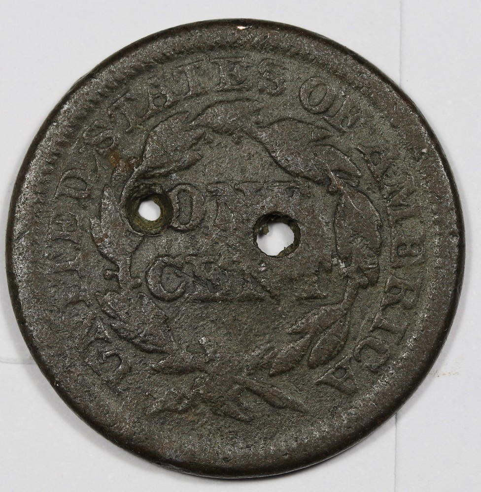 1844 Large Cent. Double Holed. 212592