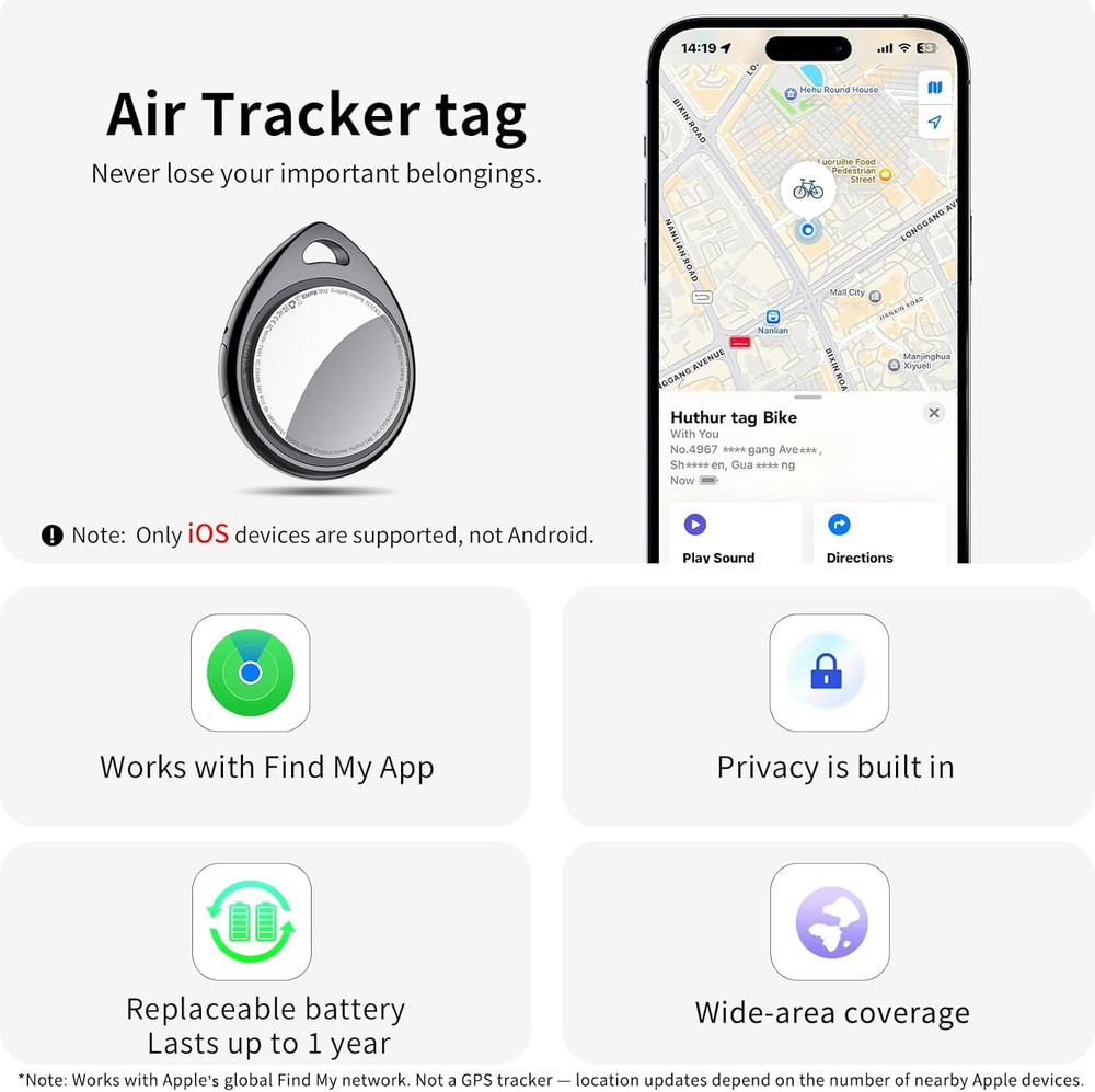 Air Tracker Tags-4 Pack, 5.3 Bluetooth Tracker Work with Apple Find My (iOS Only
