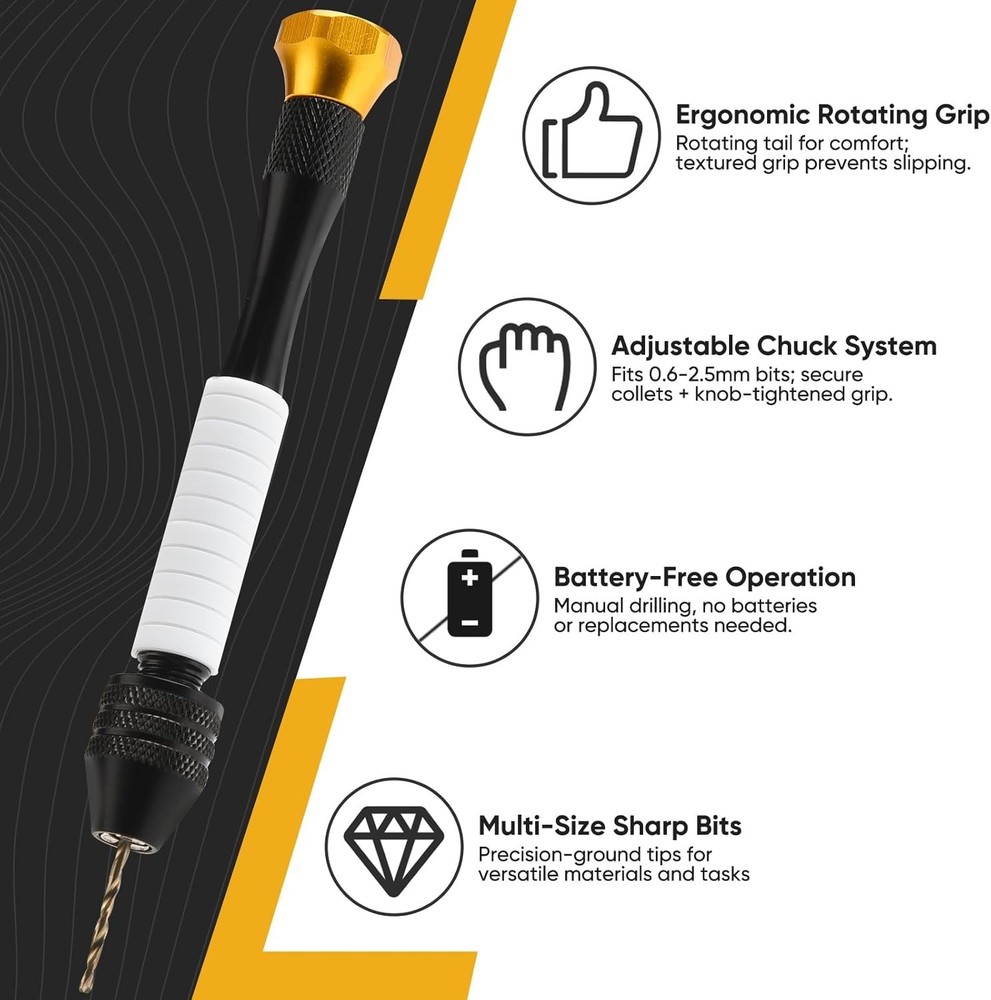 Compact Pin Vise Hand Drill Set with 22 Precision Micro Bits (0.6mm-2.5mm)