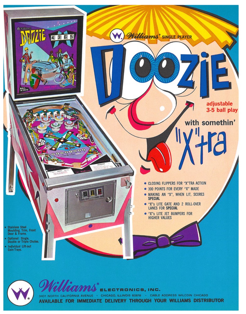 Doozie Williams Pinball Flyer / Brochure / Ad / Mint Condition