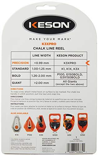 Line Thickness Precision String Chalk Line Reel With 3x1 Rewind, 100foot