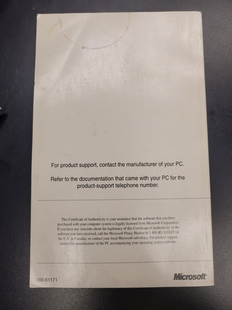 Microsoft Windows 95 Certificate Of Authenticity Manual