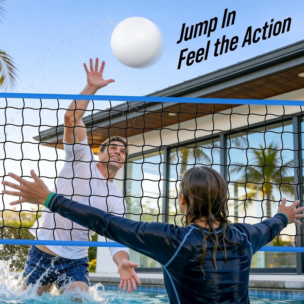 Pool Volleyball Net Set with Base Adjustable 15ft-32ft Length for Inground Pools