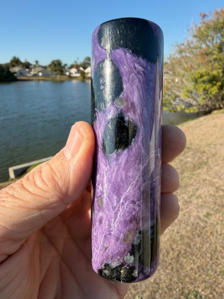 Charoite 4" polished harmonizer cylinder 234 Grams