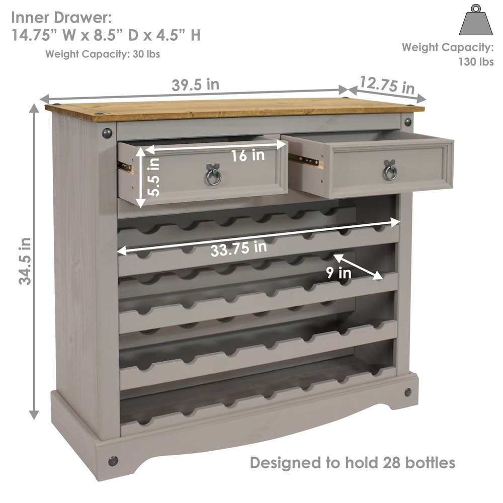 28-Bottle Solid Pine Freestanding Wine Rack - Gray - 34.5" by Sunnydaze