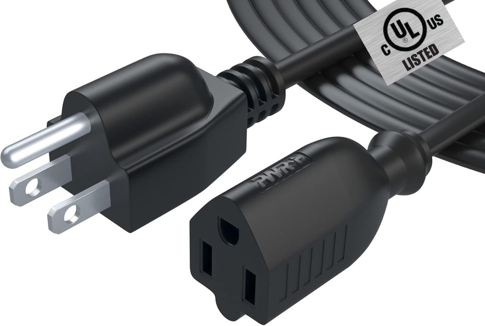 12Ft Power Extension Cord Cable Extender - 18AWG NEMA 5-15P to 5-15R black