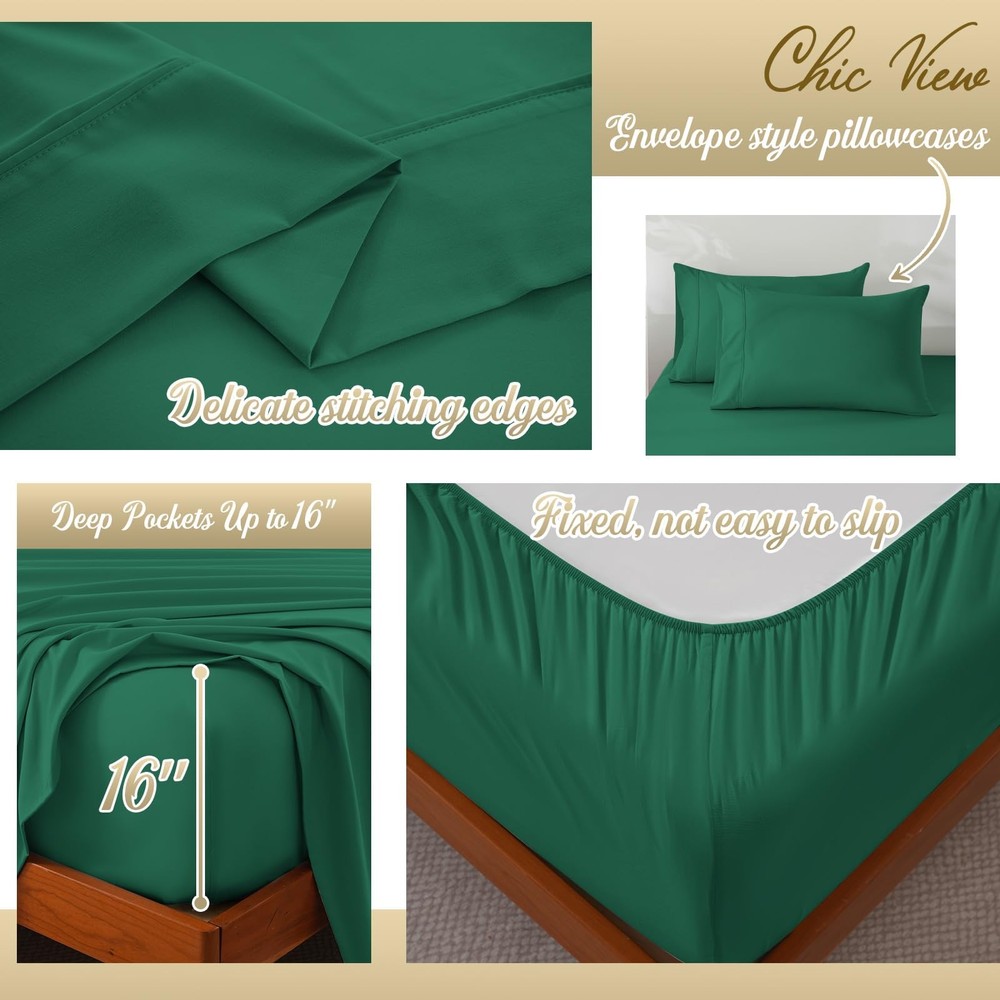Queen Sheet Set,4 Pieces Hotel Luxury Breathable Soft Microfiber Bedsheets, A...