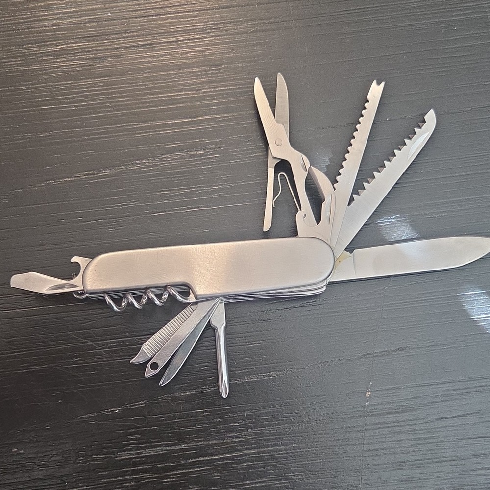 Swiss Silver Stainless Steel Multi-Tool, 11 Tools, Sheath Included